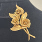 Textured Gold Tone Triple Rose Brooch with Leaves Costume Jewelry 2.5" Long Vtg