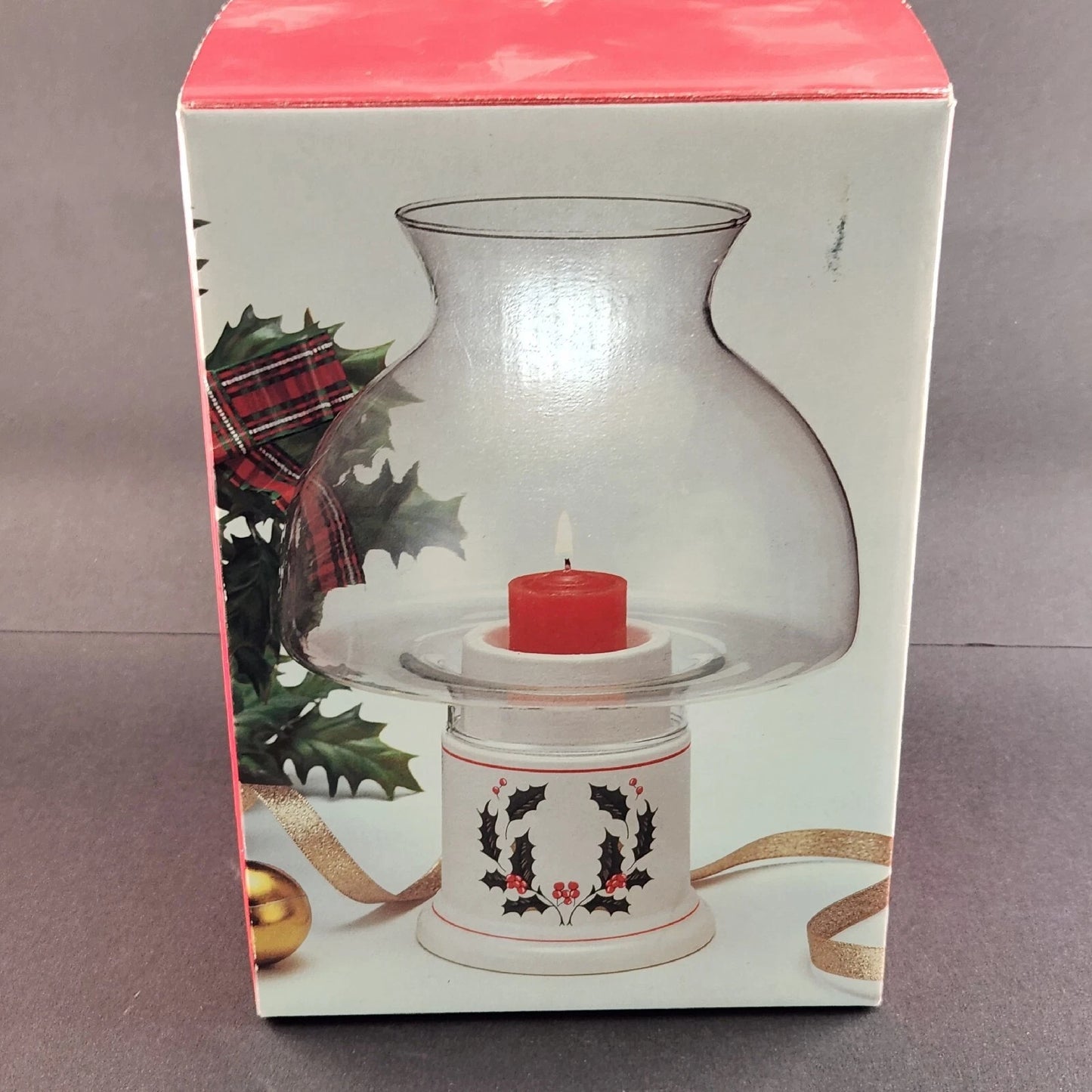 Classic Hurricane Christmas Candle Holder 10" Lamp w Box Jay Import Co Vintage