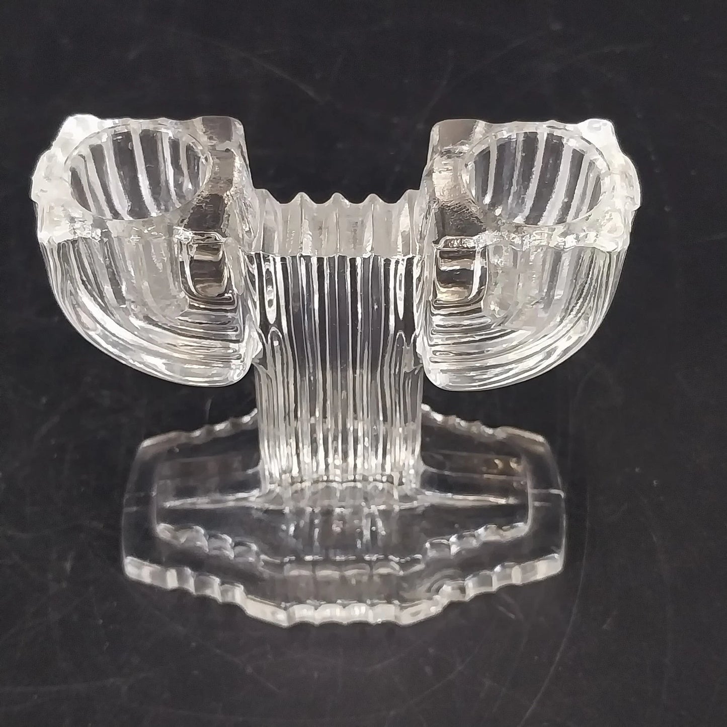 Anchor Hocking Queen Mary Clear Glass Pattern Double Candle Holder 4.5" Vintage