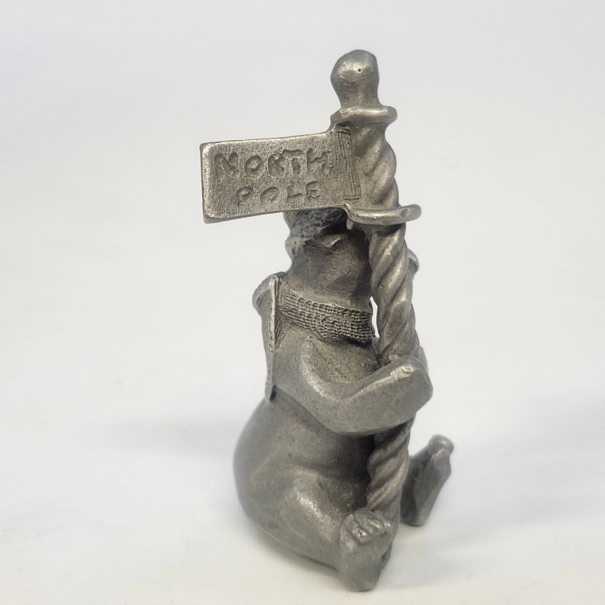 Rawcliffe P Davis Pewter Christmas Bear Holding North Pole Sign Figurine Vtg