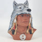 Native American Style Ceramic Bust Wolf Headdress Statue 11.5" Large Crystalline