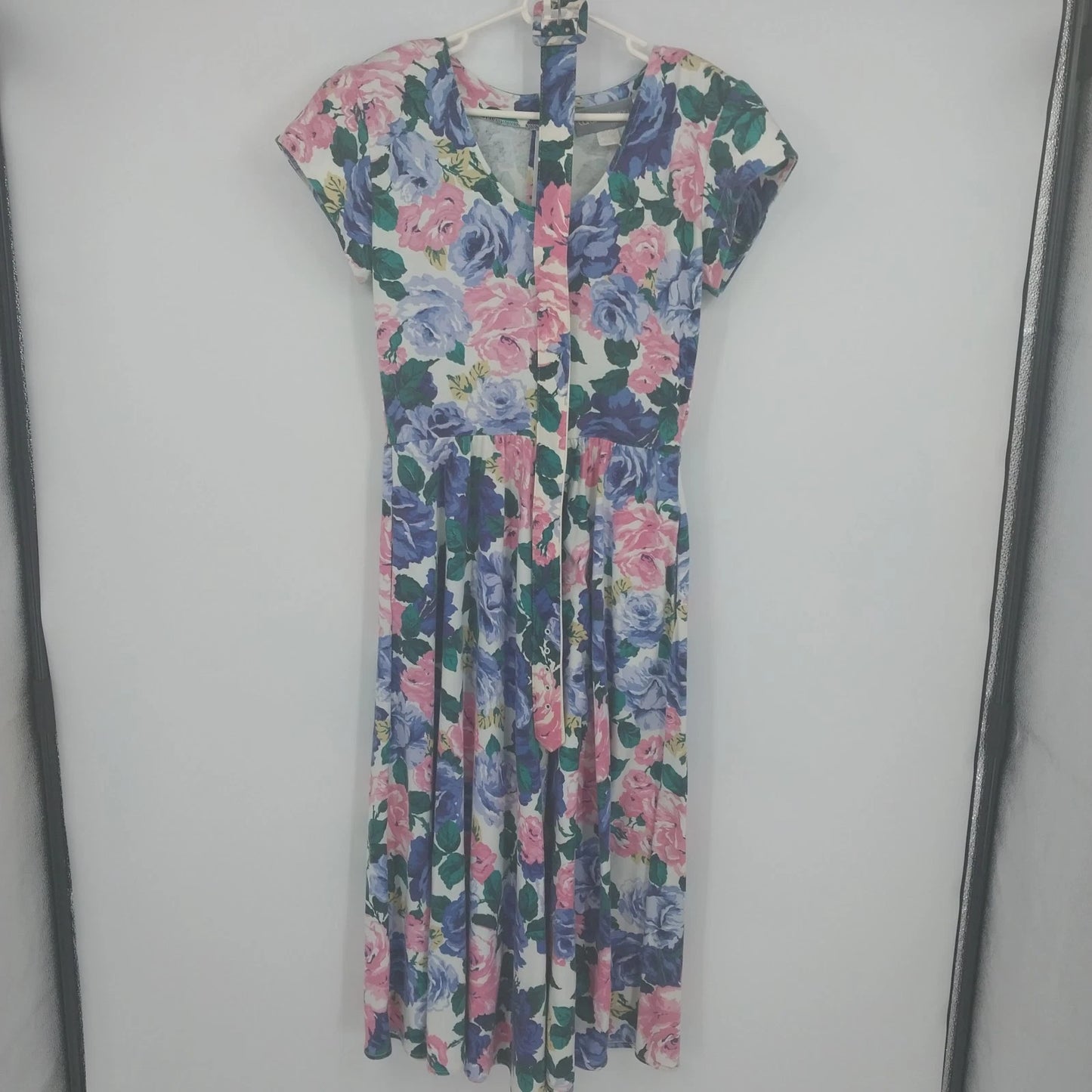 Carol Anderson California Floral Tea Dress Belted Rose Print Women's 8 USA