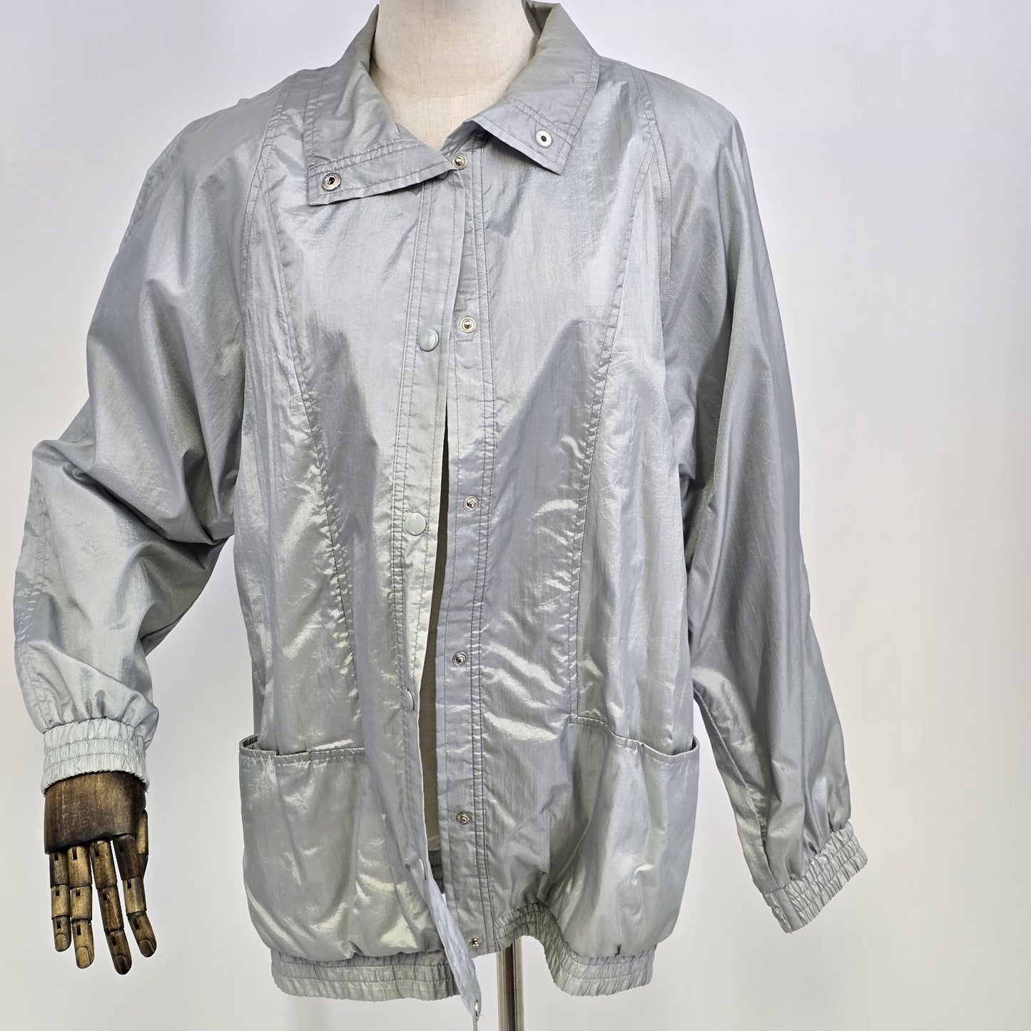 Haband Outwear Windbreaker Women's Silver Gray Metallic Crinkle Jacket Medium