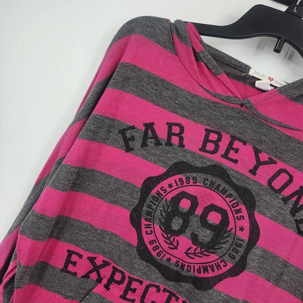 Derek Heart Hoodie Pullover Pink Striped Women's Medium Far Beyond Expectation