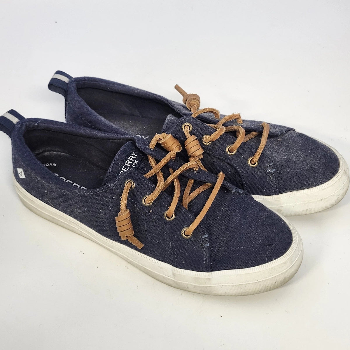 Sperry Crest Vibe Top Sider Navy Blue Canvas Sneakers Women's 7.5 Memory Foam