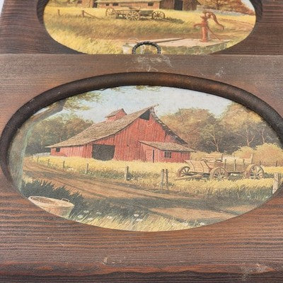 Set of 3 Old Country Farm Pictures Rustic Farmhouse Wall Art Mounted on Wood 12.5"x10.5"