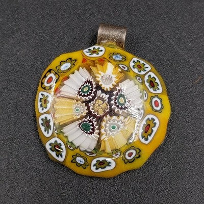 Murano Glass Round Pendant Colorful Millefiori Art Glass Jewelry No Chain