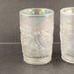 2 Imperial Robin Bird Tumblers Icy White Iridescent Carnival Glass Embossed 8 oz