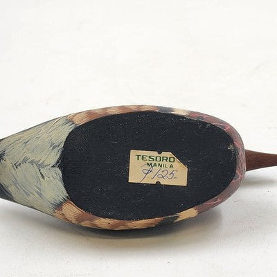 Mallard Duck Decoy Candle Holder Hand Painted Wooden 5.5" Rustic Philippines Vtg