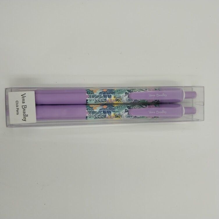 Vera Bradley Click Pen Two Pack 2 Purple Black Ink Package Writing Palm Floral