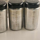 Spun Aluminum Salt Pepper 8 Named Spices and Rack Black Bakelite Lids W Germany