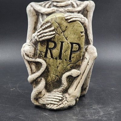 Halloween Resin Molded RIP Skeleton Grave Stone Serpent 13.5" Yard Decoration