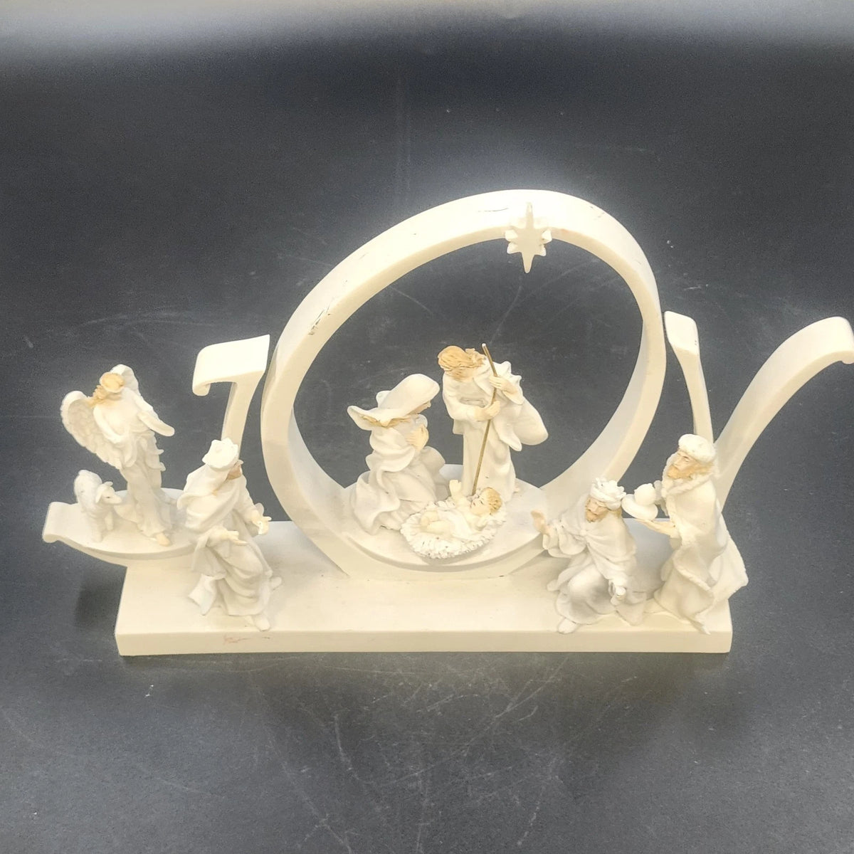 Napco Joy Nativity Musical Figurine Holy Family Wise Men Angel 9" Christmas Vtg