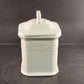 JC Penny Medium Canister and Lid Vintage Cream Pattern Creamy White 8.5" Tall