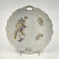 White Porcelain Platter Purple Floral Scalloped Edge Handles 9.5"