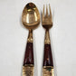 Dessert Flatware Set Nickel Bronze & Teakwood James Thailand 19 Pc Broken Server