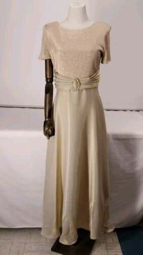 Michaelangelo Beige/Gold Tone Long Evening Dress.