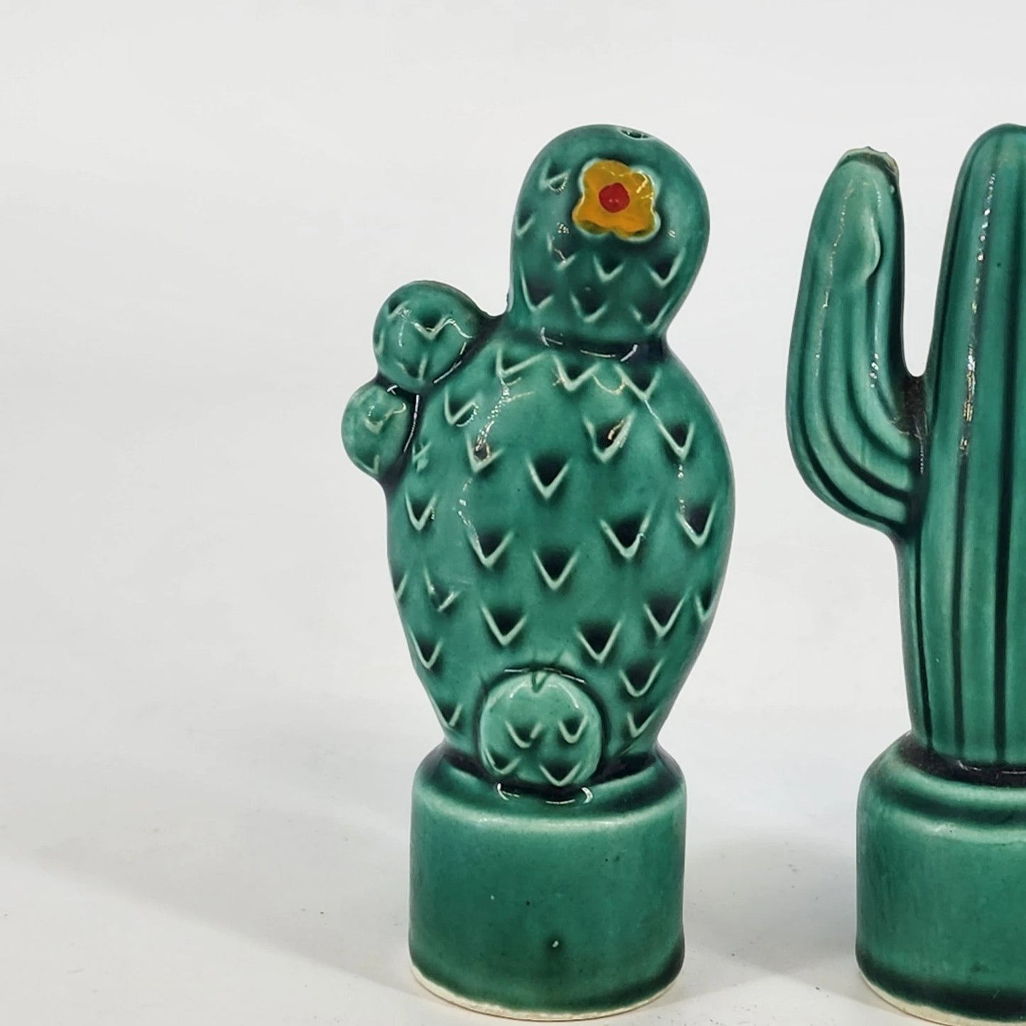 Southwest Cactus Ceramic Salt & Pepper Shakers Desert Bloom Saguaro Flower 4"