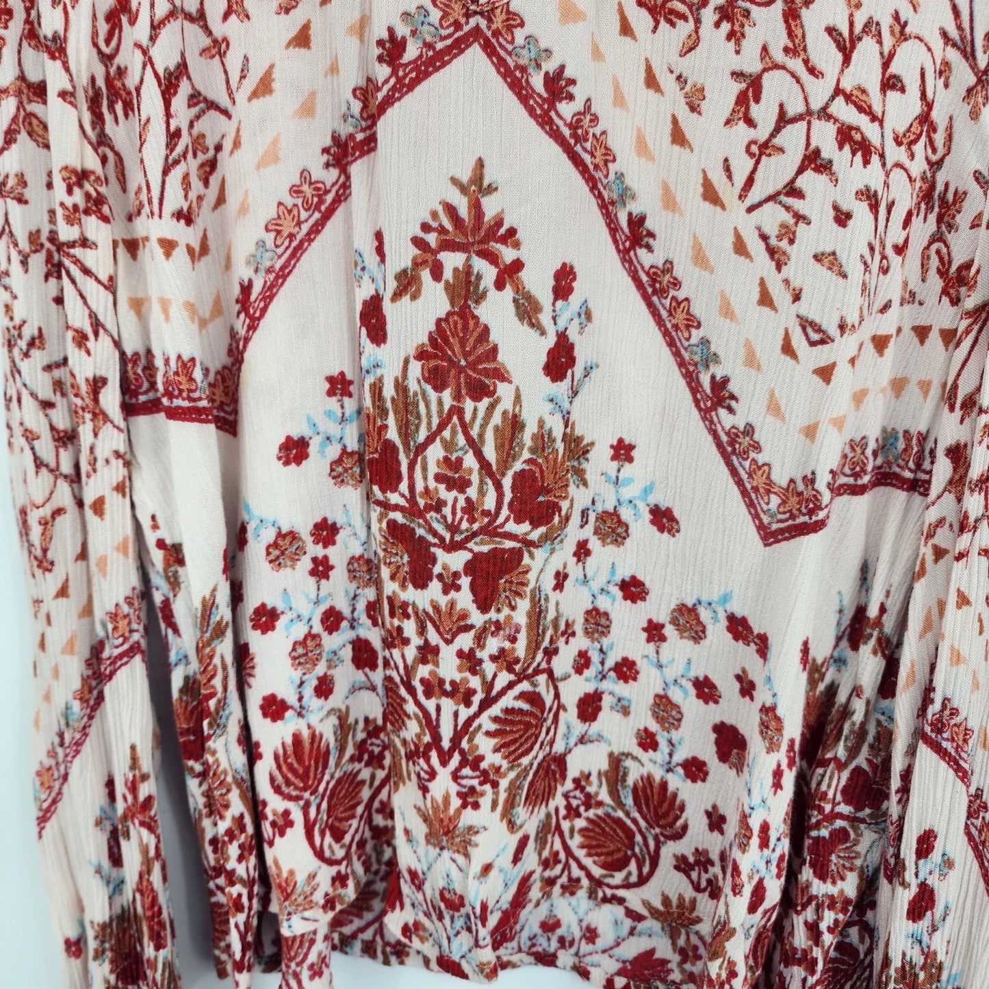 Women's Boho Embroidered Crop Top Medium White Floral Blouse