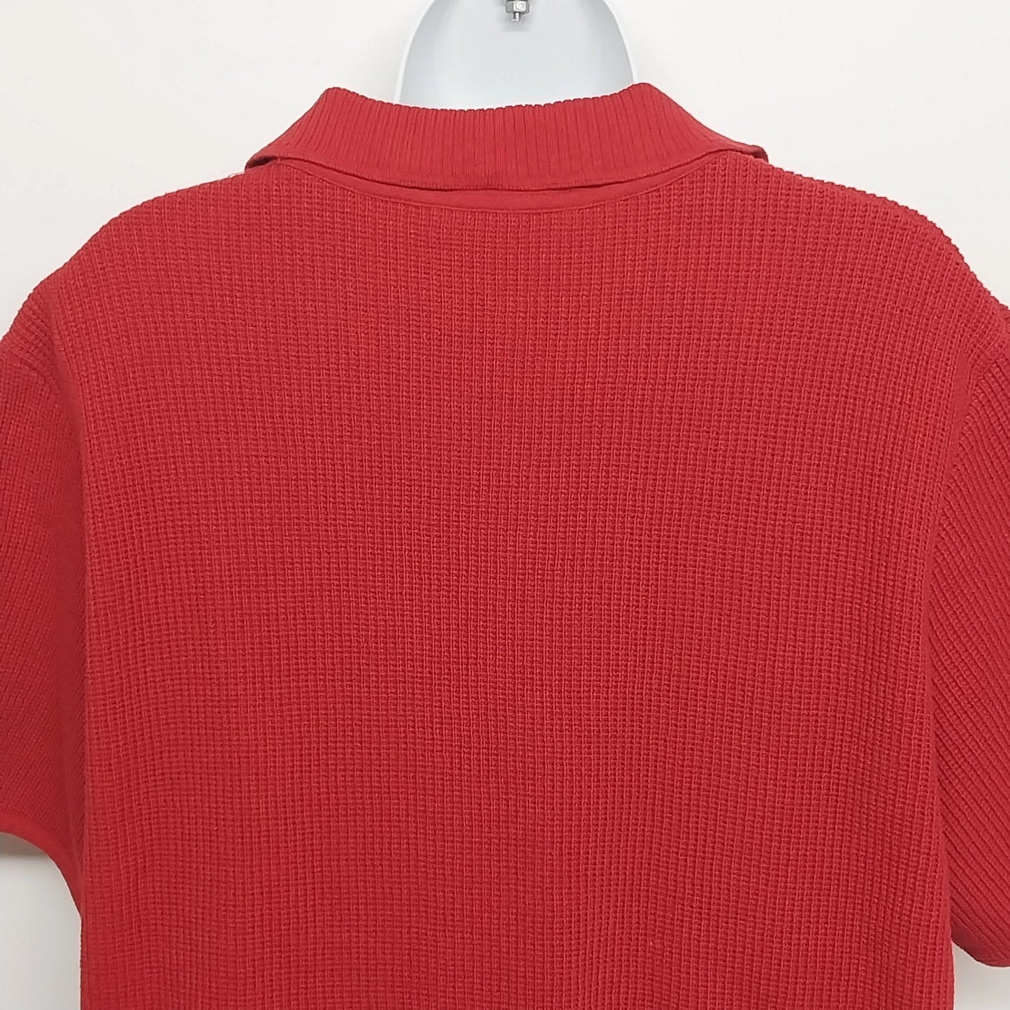 Hammerschmid Womens Red Cotton Knit Quarter Zip Short Sleeve Collared Top Size L