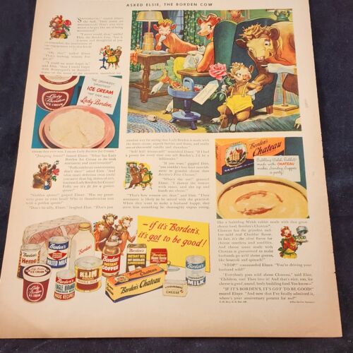 Borden Dairy Products Elsie Cow Milk Cheese Lady Borden Ice Cream 1948 Print Ad
