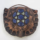 Studio Art Pottery Wall Pocket Vase Blue Green Glaze Leather Hanger 8.5"