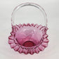 Vintage Fenton Cranberry Glass Basket Coin Dot Ruffled Handle