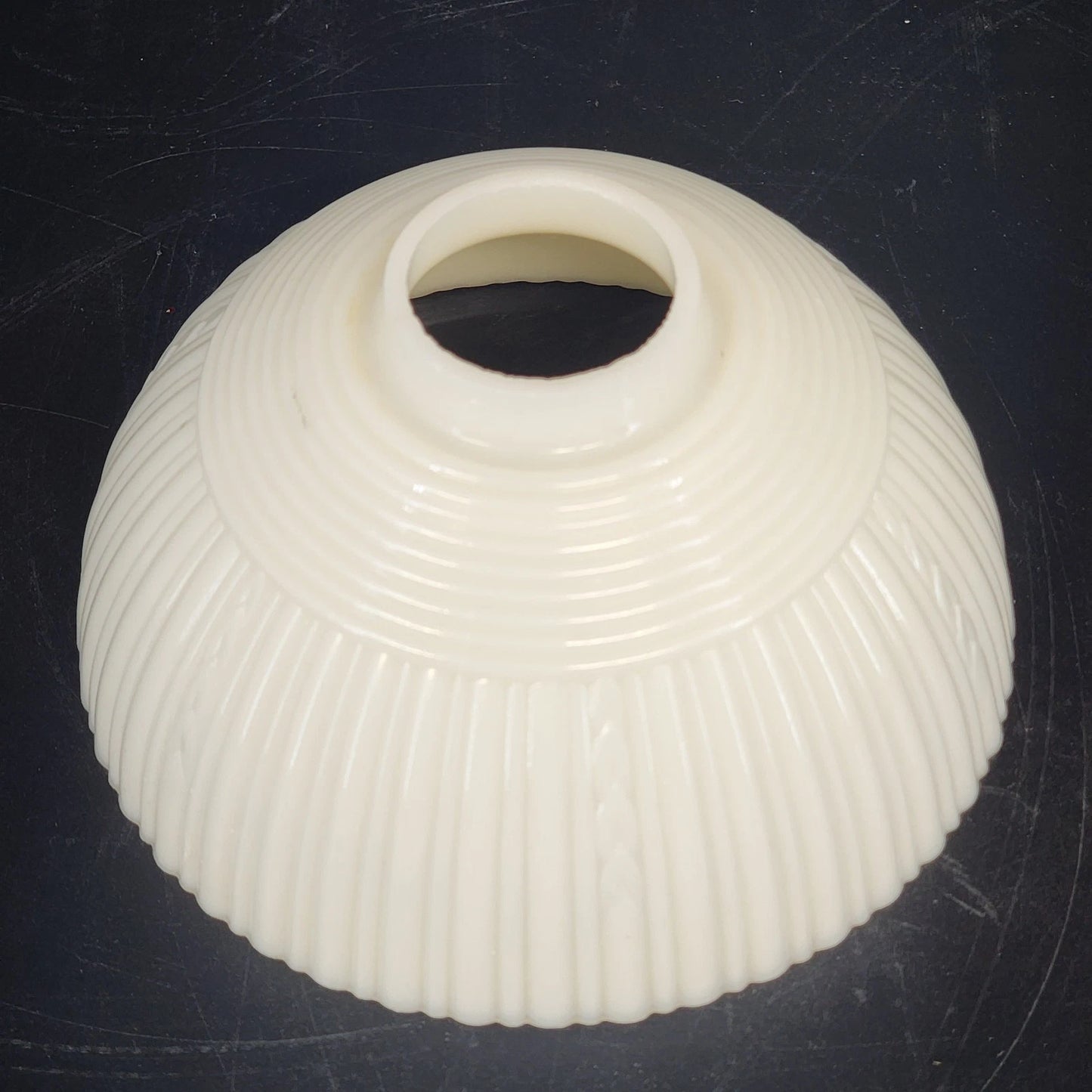 Pressed Milk Glass Ribbed Lamp Slip Shade Scalloped 6" Rim 1.5" Fitter Antique