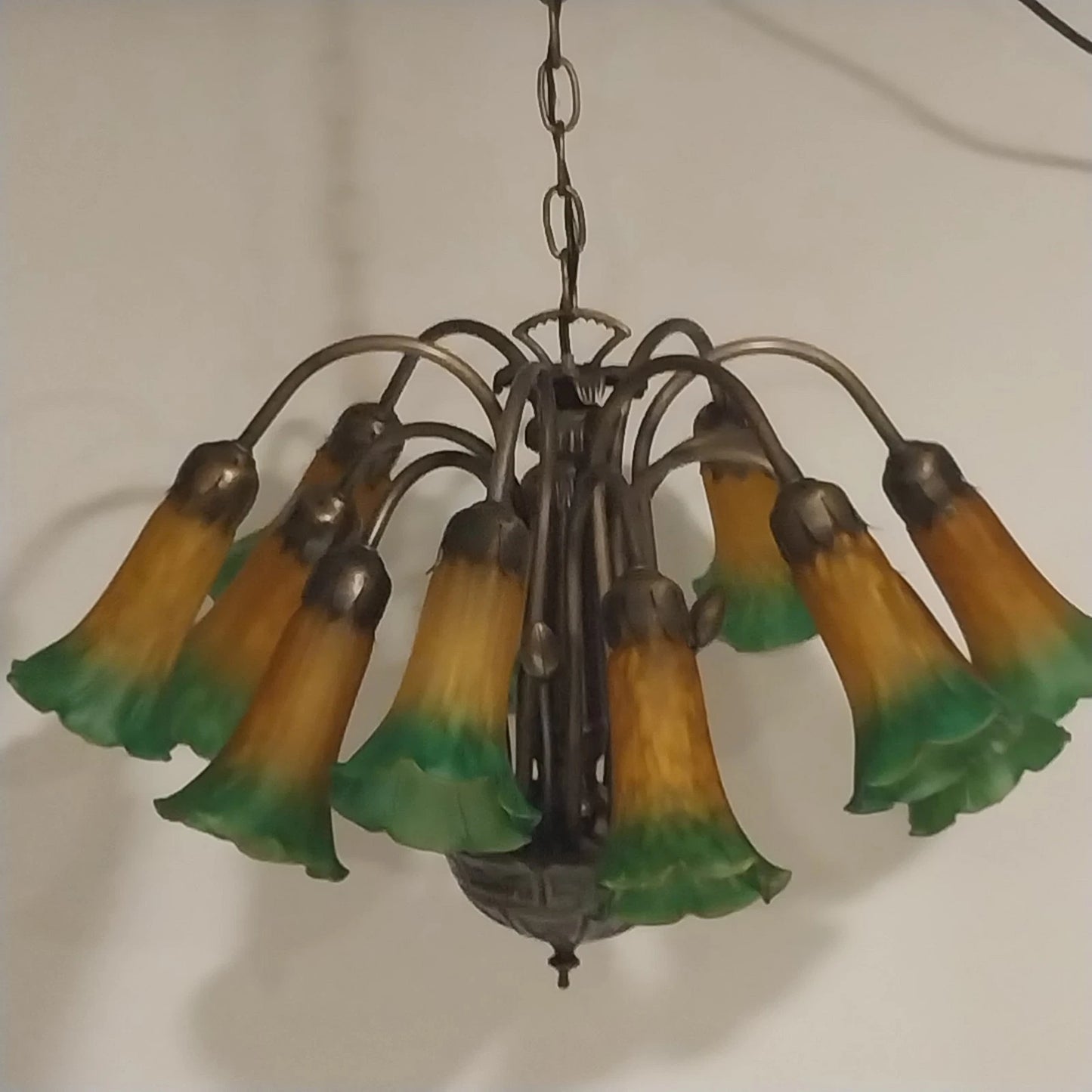 Meyda Tiffany 12 Light Pond Lily Glass Chandelier Vintage