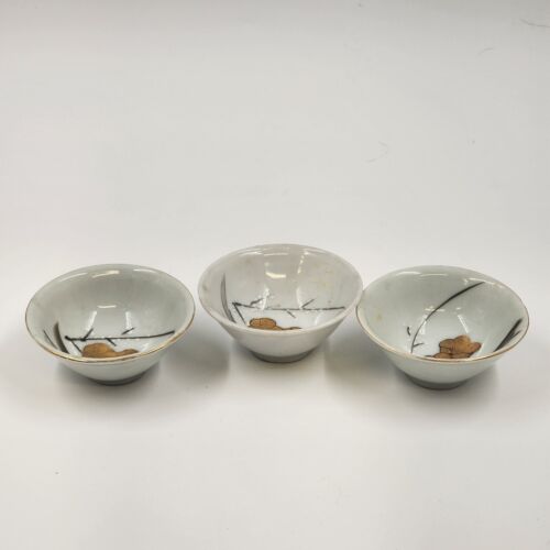 3 Japanese Ring Dishes Hand Painted Small Porcelain Bowls Vintage 3"d x 1.25"h