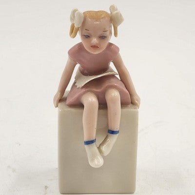 Rare Lenox Girl Twin Figurine – Vintage 4" Sitting Girl in Pink Dress with White Bows