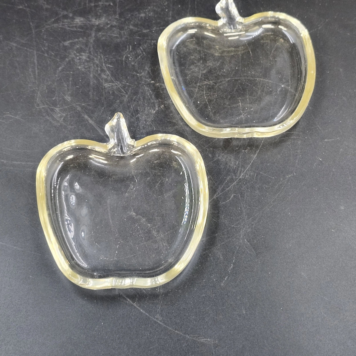 2 Pcs Clear Glass Apple Trinket Jewelry Dishes Candy Nut Serving Bowls 4" Vtg