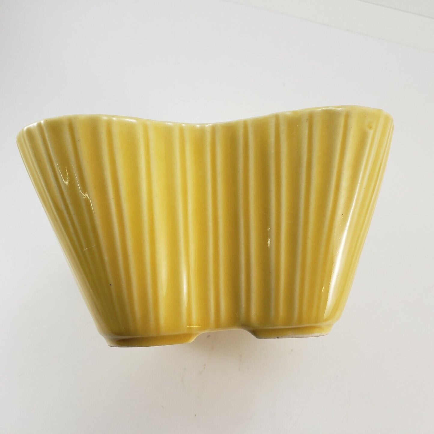 Shawnee Yellow Dog Bone Planter Art Pottery with Ribbed Sides USA 153 9.5 x 6"