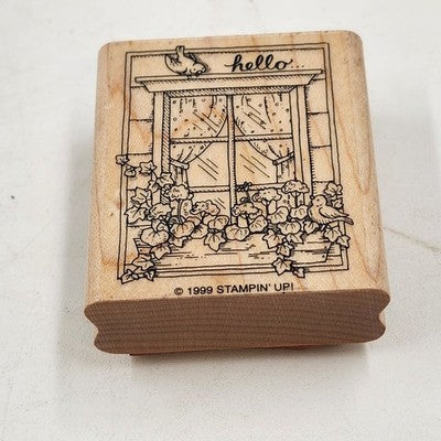 3 Wood Rubber Stamps Greeting Theme Bear Thank you Hello Stampin' Up! 1999