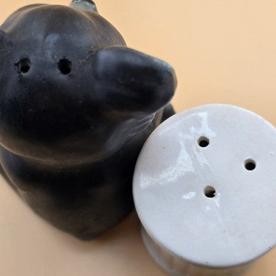 Bear Trash Can Salt Pepper Shakers Plastic Stopper Japan Chalk Ware Ceramic 4.5"