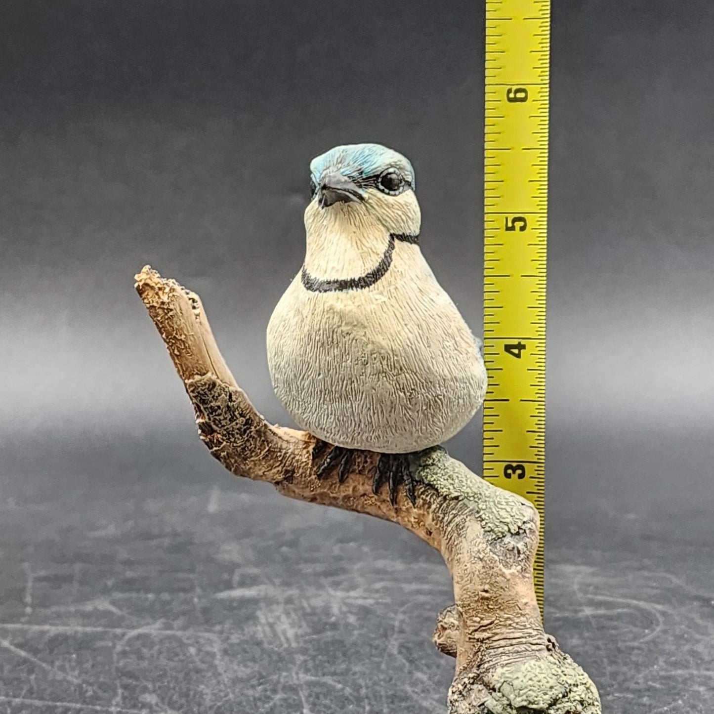 Molded Painted Blue Jay Bird Sculpture Resin 5.5" Perched On Branch Figurine Vtg