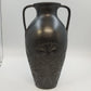 Black Pottery Vase Incised Floral Double Handle Amphora Urn 14" Unmarked