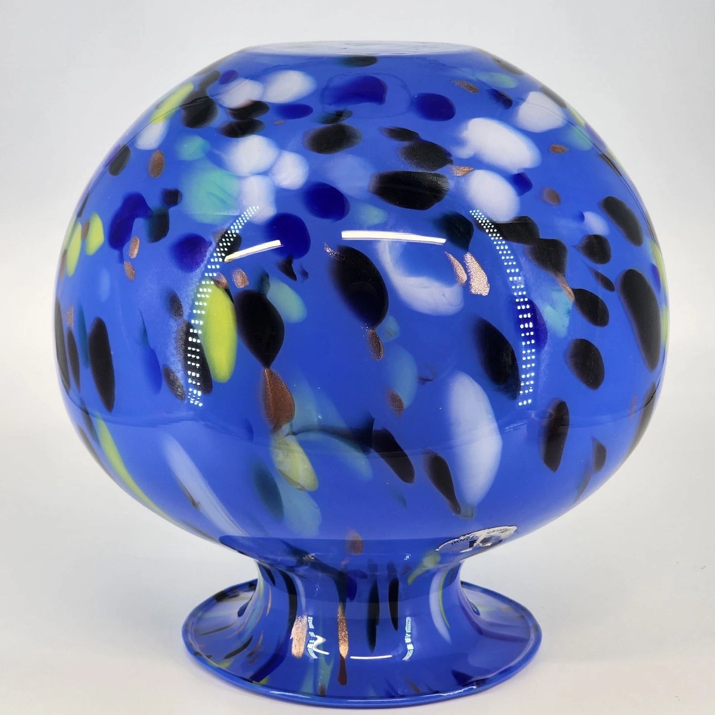 Vetrai Italian Glass Vase Blue Stretch Confetti Hand Blown Centerpiece