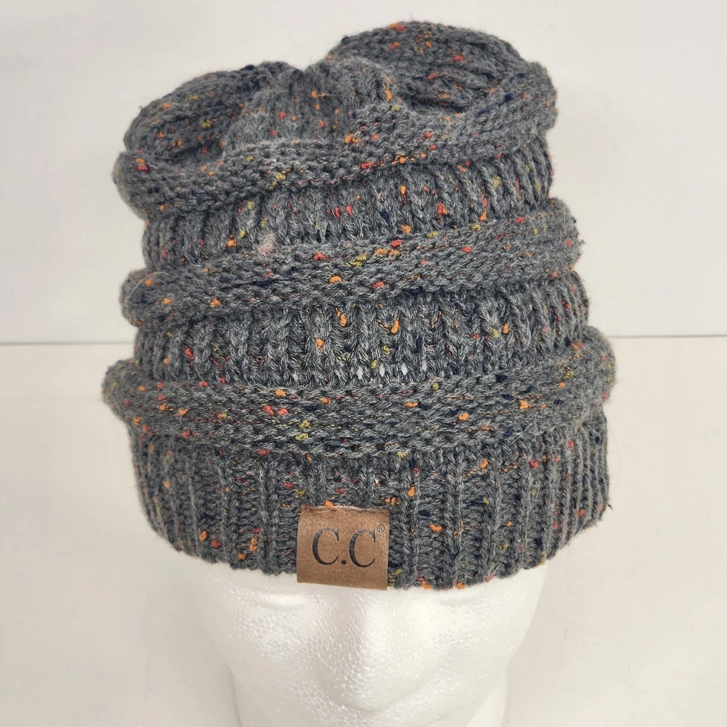 C C Cozy Confetti Beanie Dark Grey Knit Winter Hat Multi-Color Fleck One Size