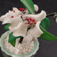 Chinese Glass Bonsai Tree in Celadon Pot 4" White Flowers Leaves & Red Berries