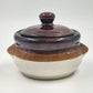 French Onion Soup Bowl Crock w Lid Casserole Dish Finger Grips Brown Stoneware