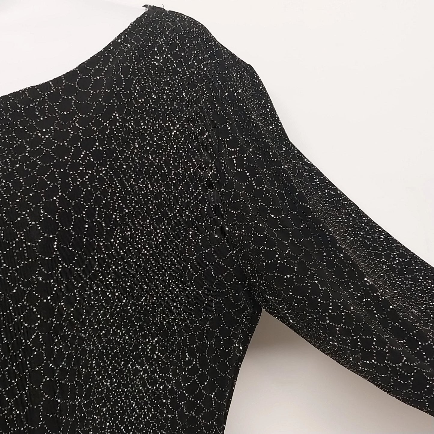 Claudia Richard Women's Black Silver Stud Glitter Top Large V-Neck Long Sleeve
