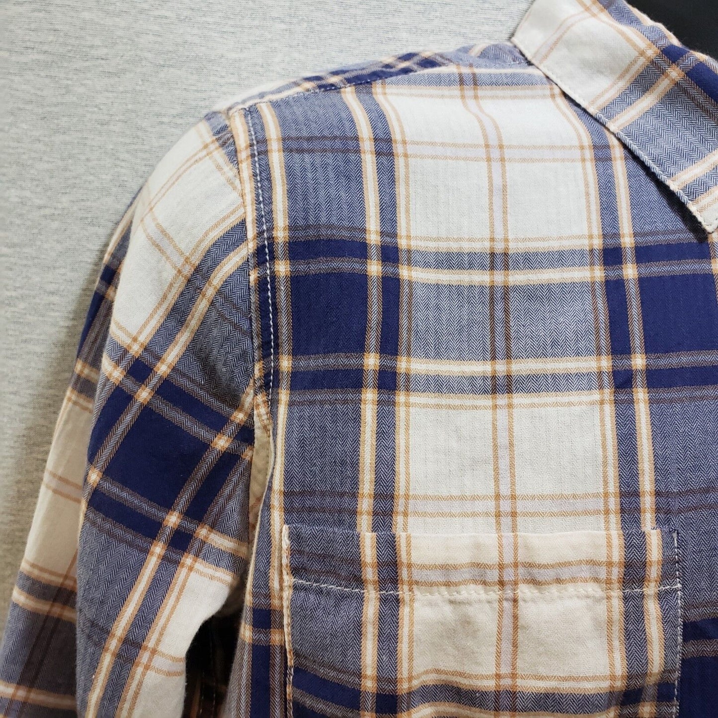 Joe Fresh Women Plaid Shirt Top Blue/Tan Button Down Long Sleeve Large Pockets