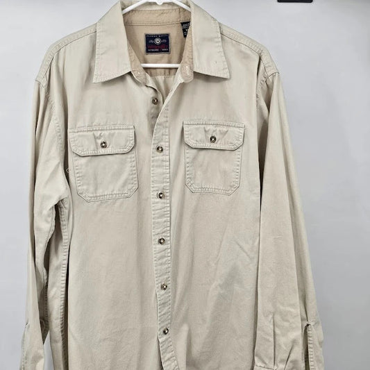 Wrangler Men’s Khaki Shirt Button Up Authentic XL 100% Cotton Premium Quality