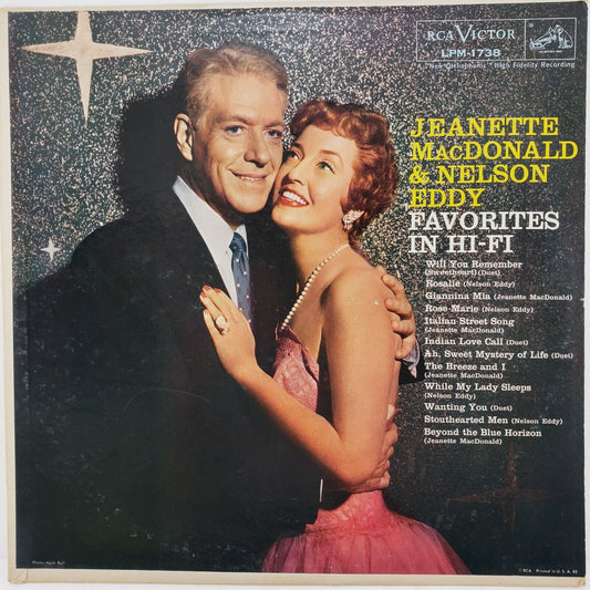 Jeanette MacDonald & Nelson Eddy Favorites in HI-FI Vinyl LPM-1738 by RCA 1959