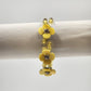 Yellow Faux Pearl & Flower Disc w Rhinestone Motif Double Strand Bracelet 3.75"