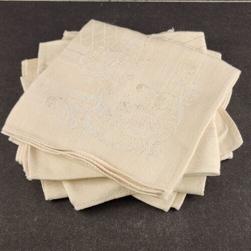 6 Pc Damask Dinner Dining Napkins Linen Cream Champaign Vintage Cloth 12" Sq