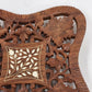 Hand Carved Wood Trivet 8" Square Gold Inlay Floral Design Vented Feet India Vtg