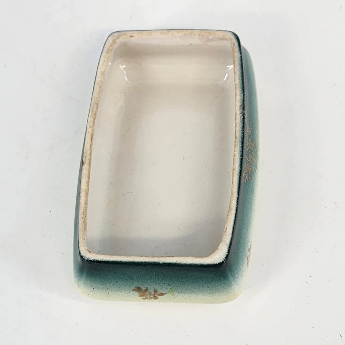 Antique Austrian Porcelain Dresser Vanity Set 5pc Green Lustre Orange Floral Vtg