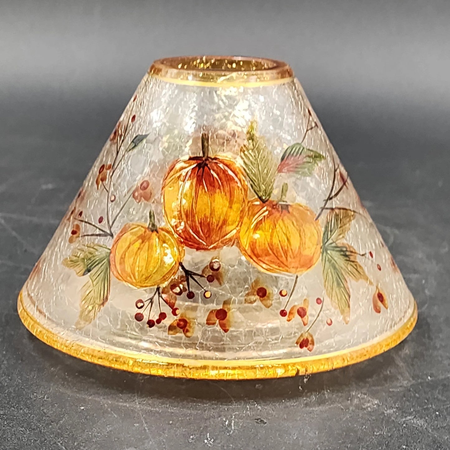 Yankee Candle Large Jar Shade Crackle Glass Pumpkin & Autumn Leaves Fall Holiday